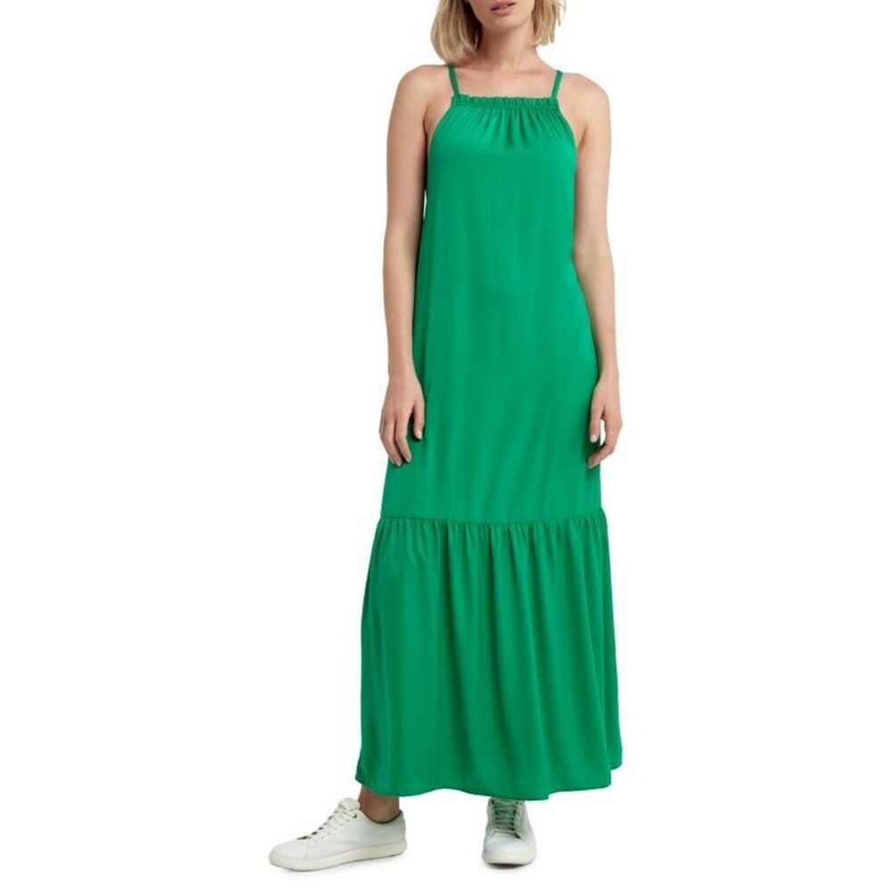 Halston Flutter Pullover Soft Green Lightly Fitted Maxi Dress Polyester Size S